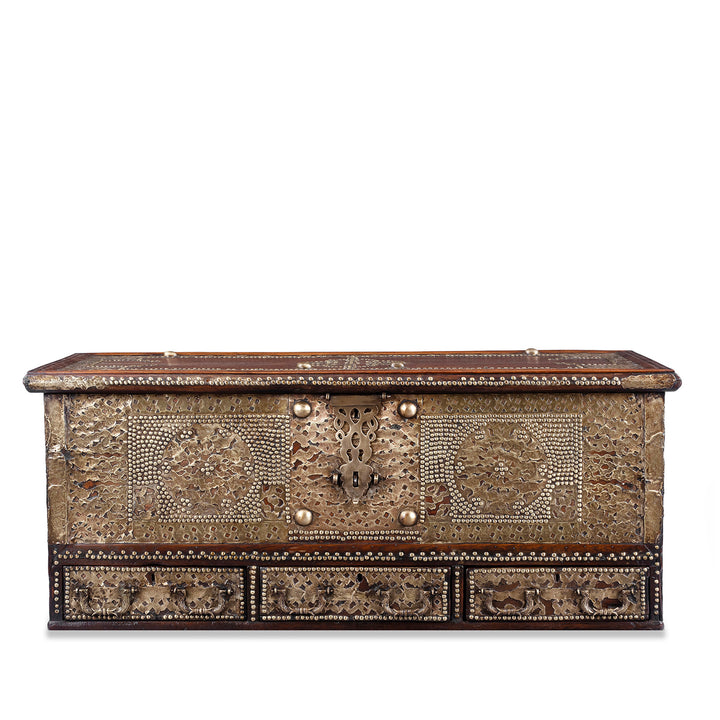 Antique Indian Brass Studded Teak Zanzibar Chest
