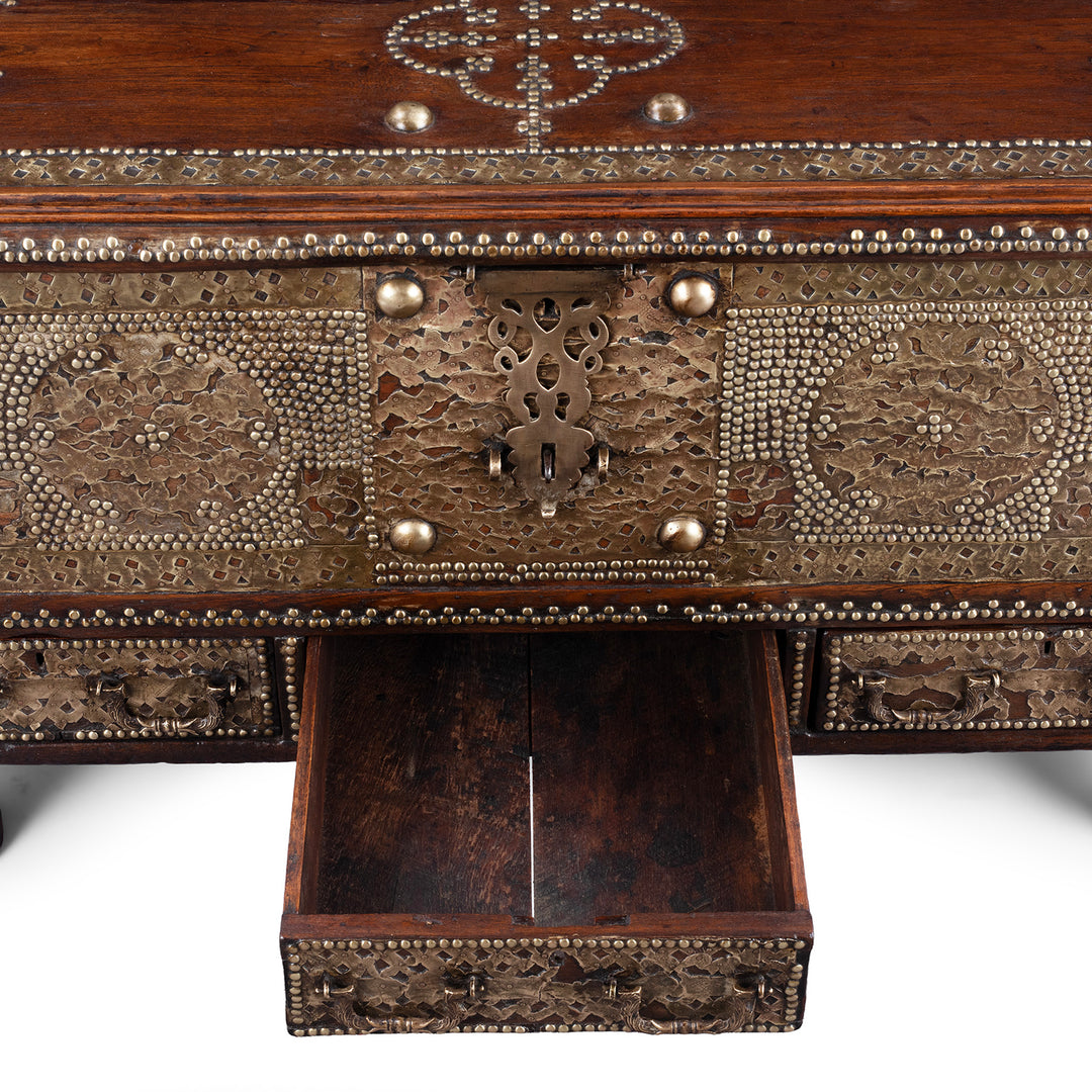 Drawer Interior Detail From Antique Indian Brass Studded Teak Zanzibar Chest