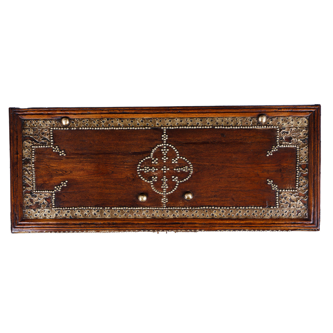 Top Down View Of Antique Indian Brass Studded Teak Zanzibar Chest