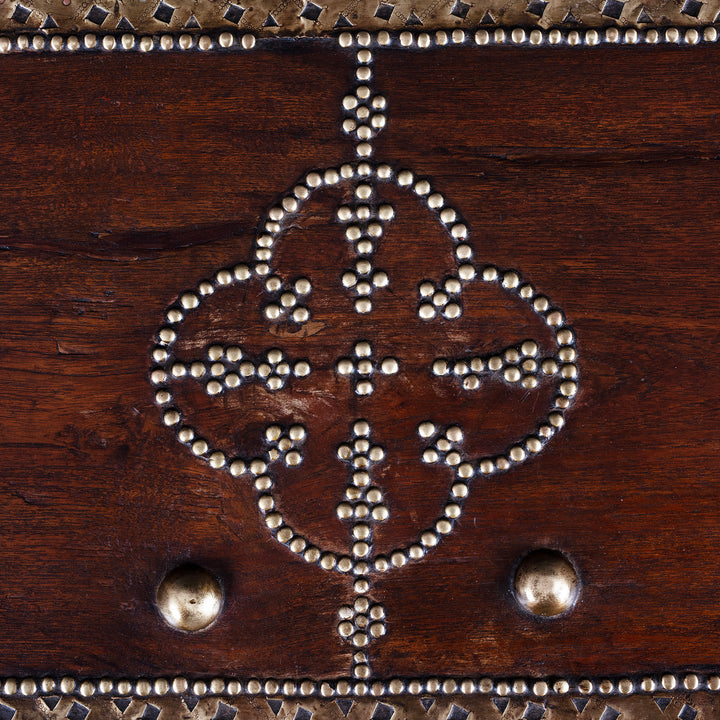 Detail From Top Of Antique Indian Brass Studded Teak Zanzibar Chest