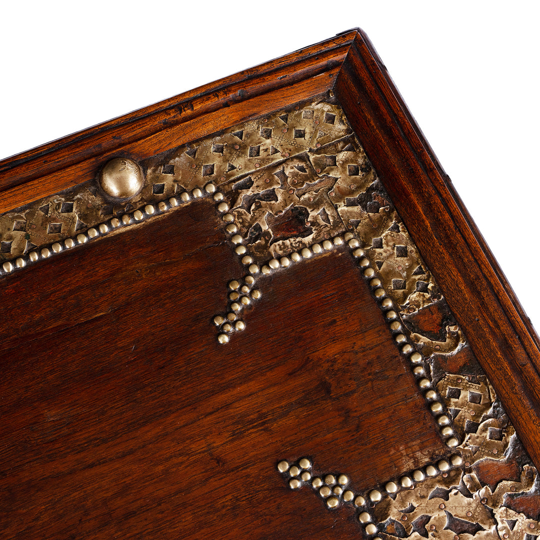 Detail From The Top Of Antique Indian Brass Studded Teak Zanzibar Chest