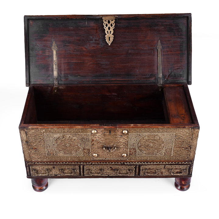 Interior Of Antique Indian Brass Studded Teak Zanzibar Chest