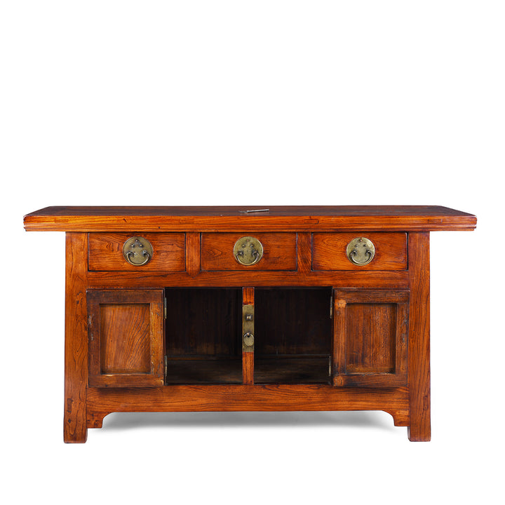 Open Doors View Of Antique Elm Chinese Sideboard From Peking