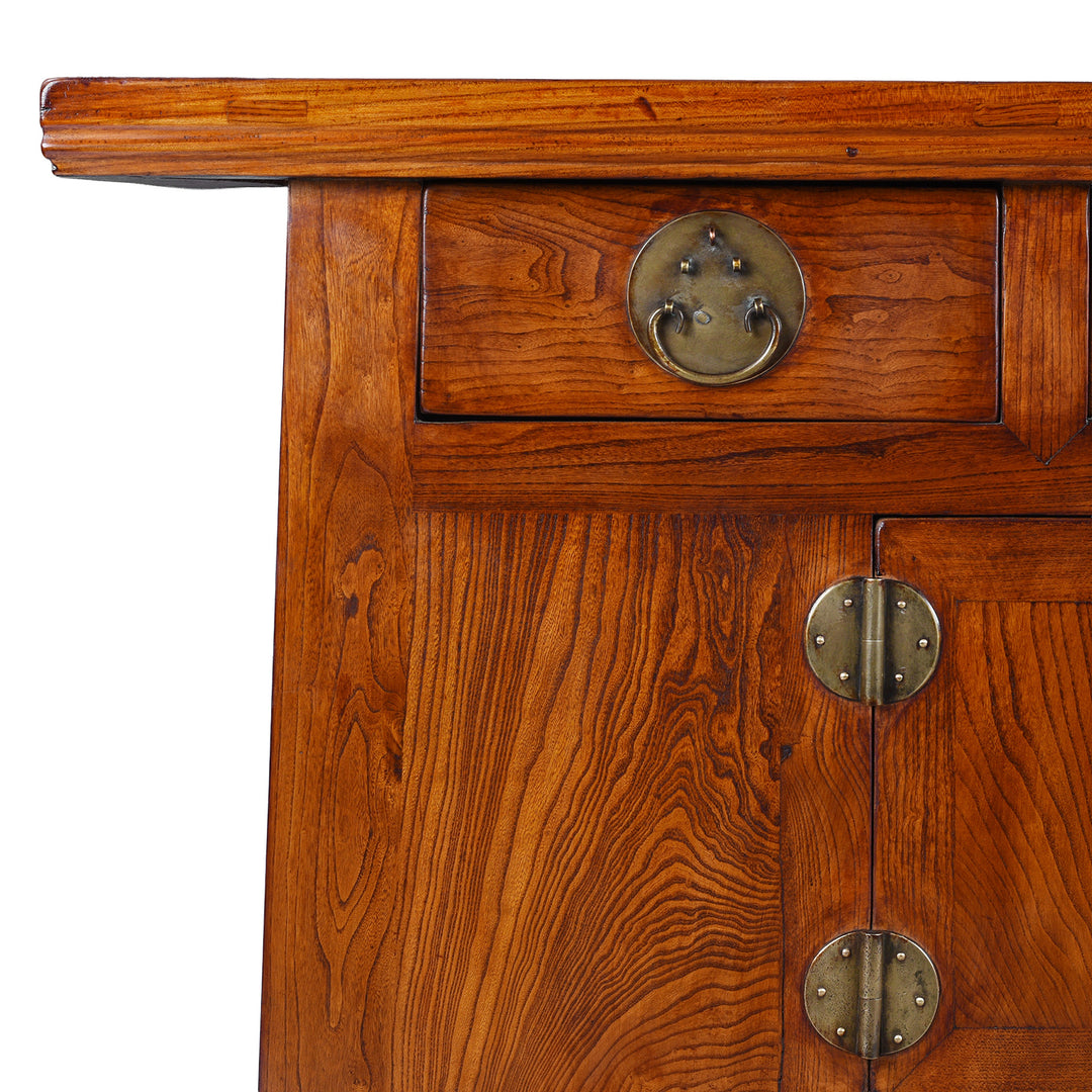 Corner Detail From Antique Elm Chinese Sideboard From Peking