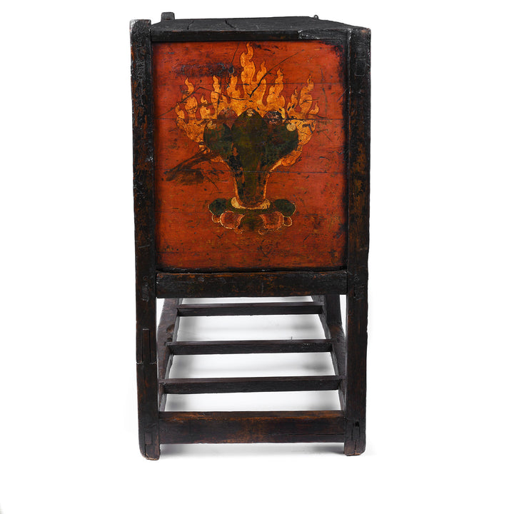 Side View Of Antique Tibetan Painted Chest On Stand | Indigo Antiques