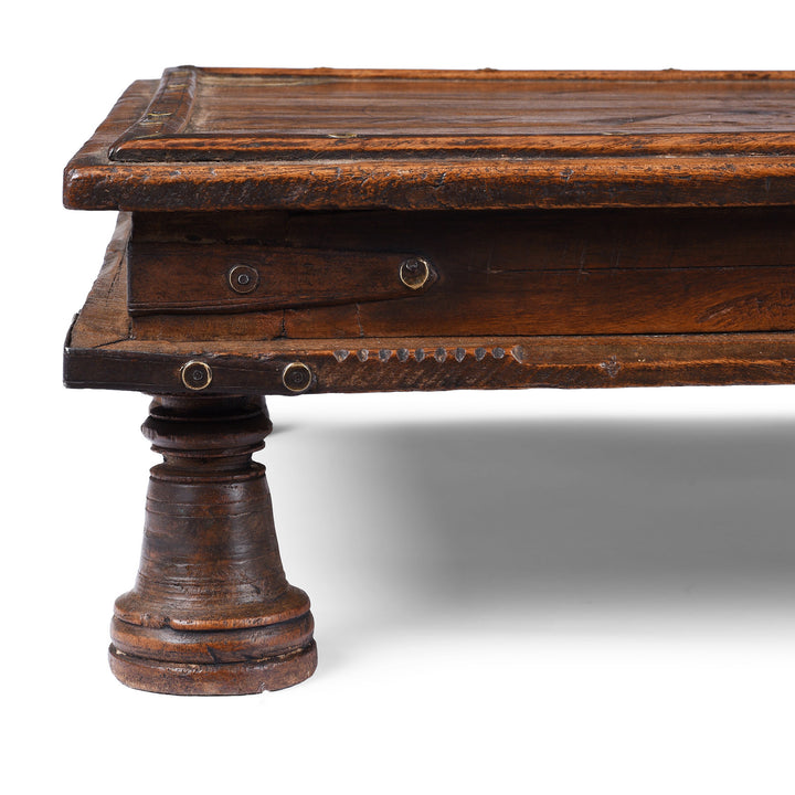 Corner Detail From Antique Indian Square Bajot Low Table  | Indigo Antiques