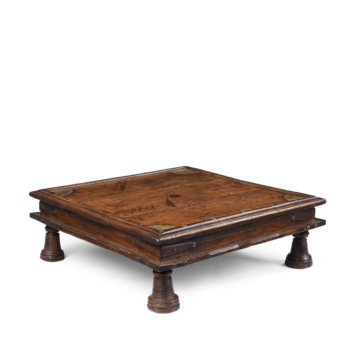 Angled View Of Antique Indian Square Bajot Low Table  | Indigo Antiques