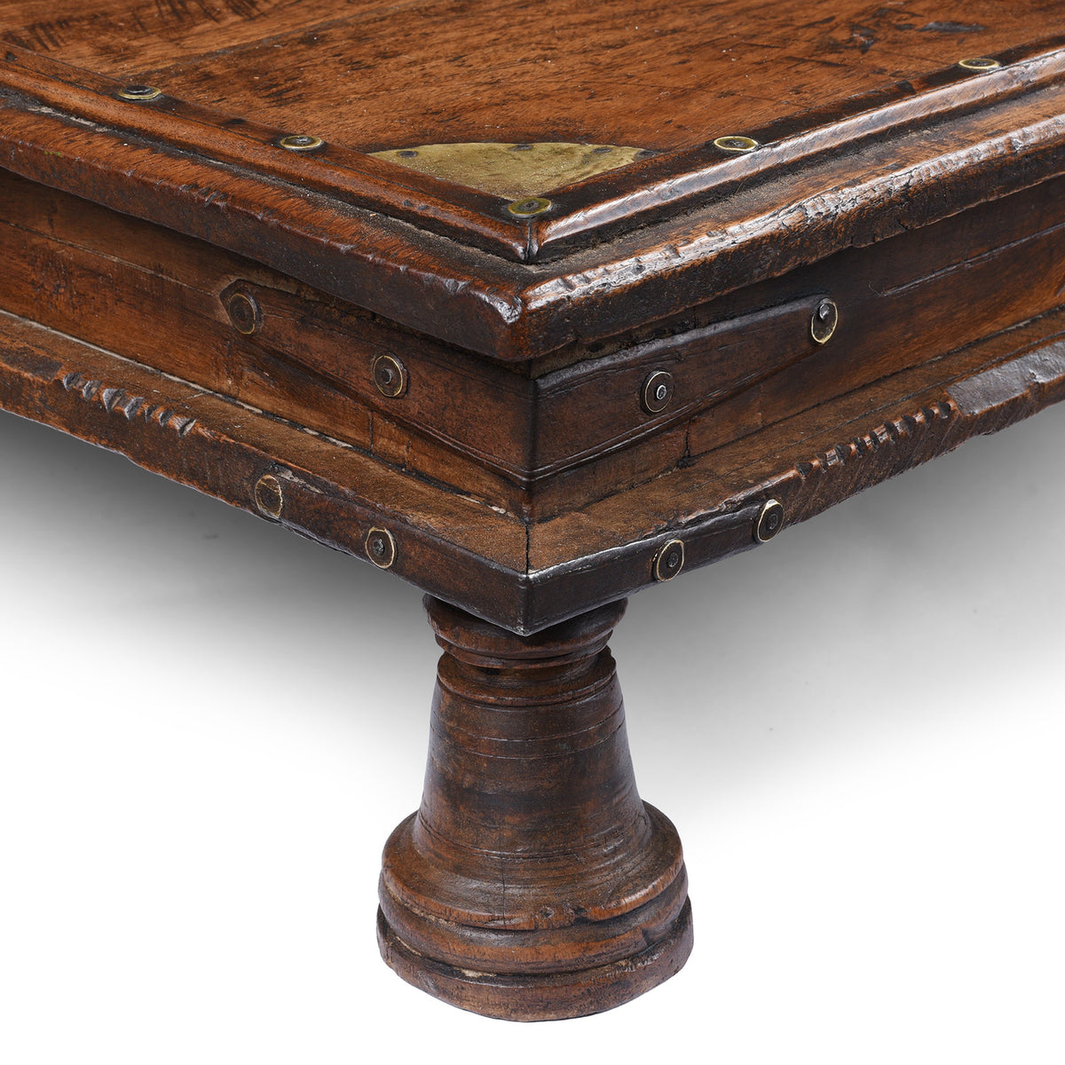 Leg Detail From Antique Indian Square Bajot Low Table  | Indigo Antiques