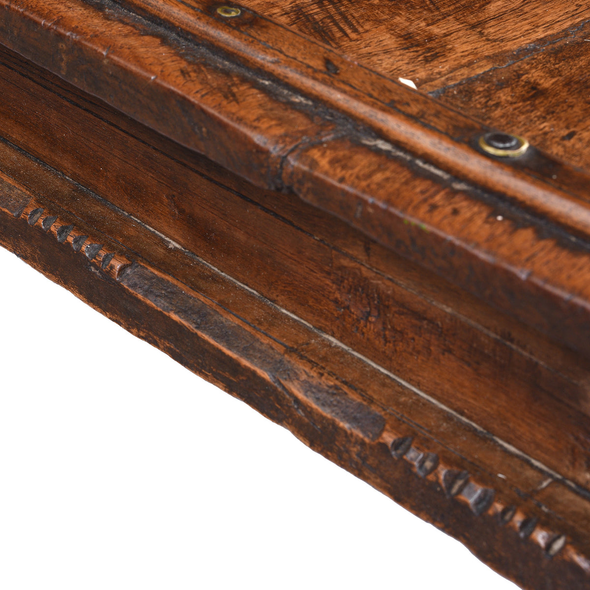 Notches Detail From Antique Indian Square Bajot Low Table  | Indigo Antiques
