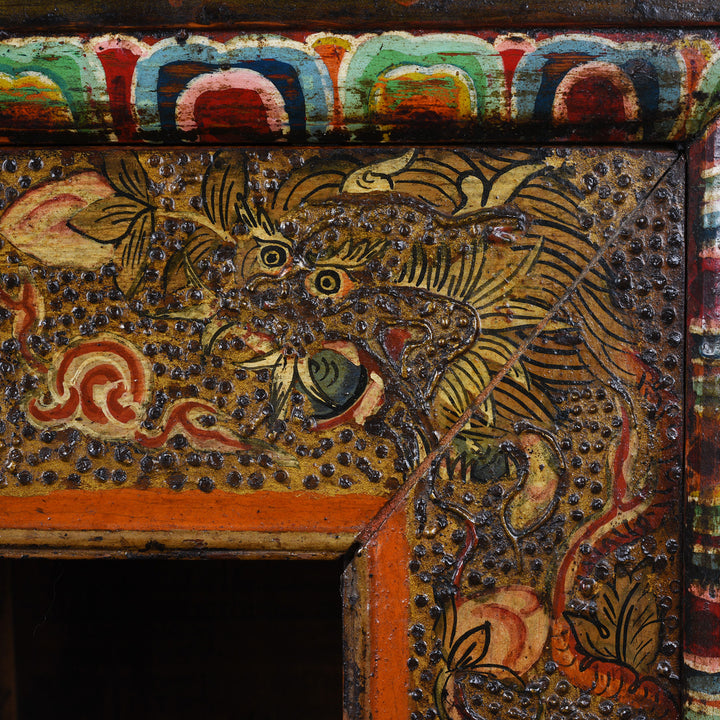 Dragon Detail From Antique Tibetan Painted Torgam | Indigo Antiques