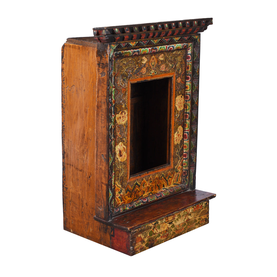 Angled VIew Of Antique Tibetan Painted Torgam | Indigo Antiques