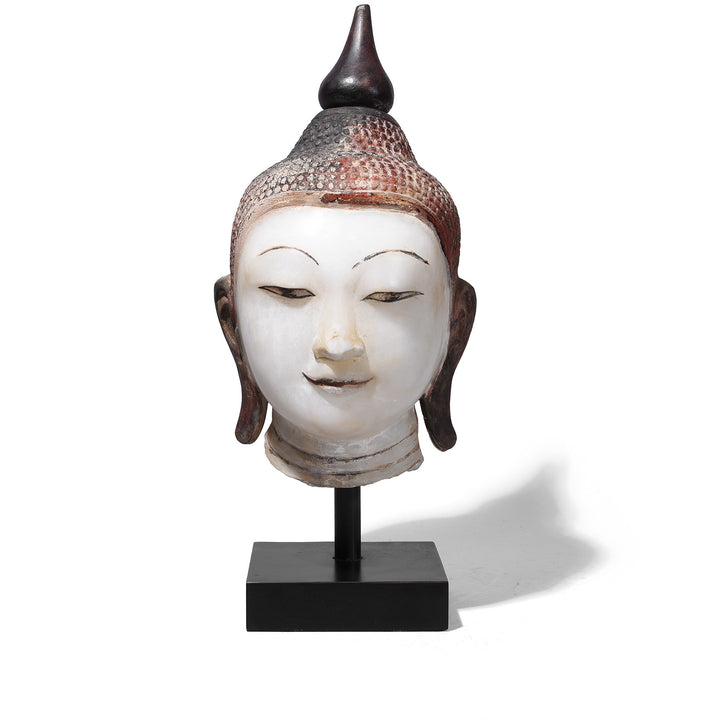Antique Alabaster Buddha Head On Stand | Indigo Antiques
