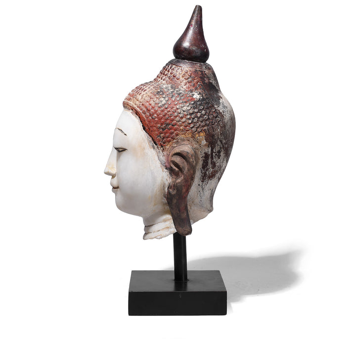Profile View Of Antique Alabaster Buddha Head On Stand | Indigo Antiques