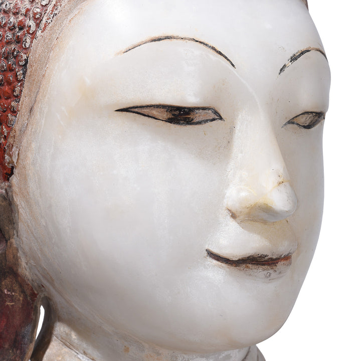 Face Detail From Antique Alabaster Buddha Head On Stand | Indigo Antiques