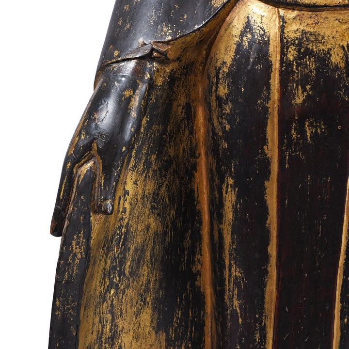 Hand On Robe Detail From Antique Burmese Carved Lacquer Monk | INDIGO ANTIQUES