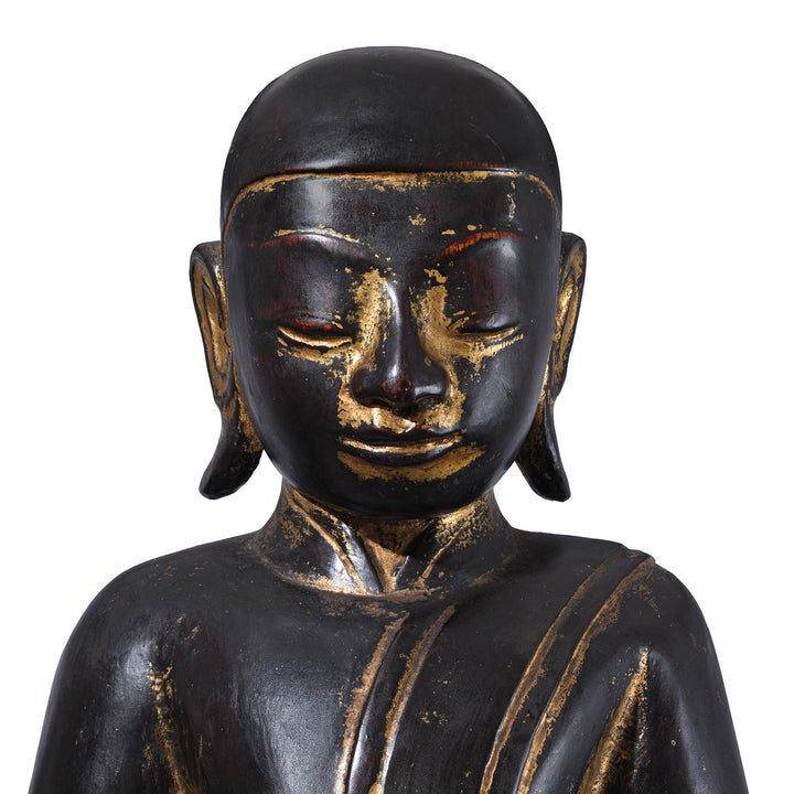 Face Detail From Antique Burmese Carved Lacquer Monk | INDIGO ANTIQUES