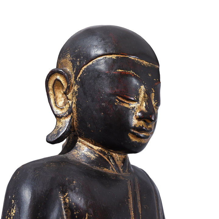 Face Detail From Antique Burmese Carved Lacquer Monk | INDIGO ANTIQUES