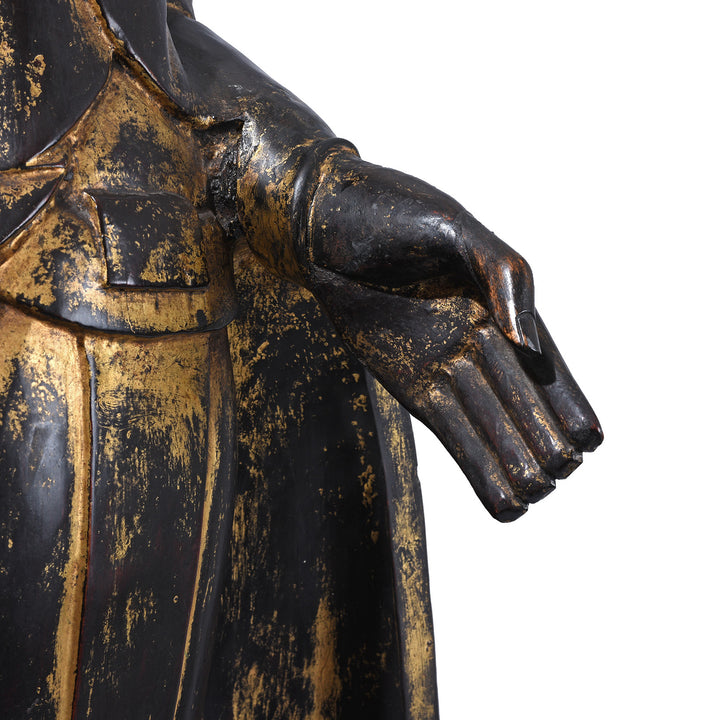 Hand Detail From Antique Burmese Carved Lacquer Monk | INDIGO ANTIQUES