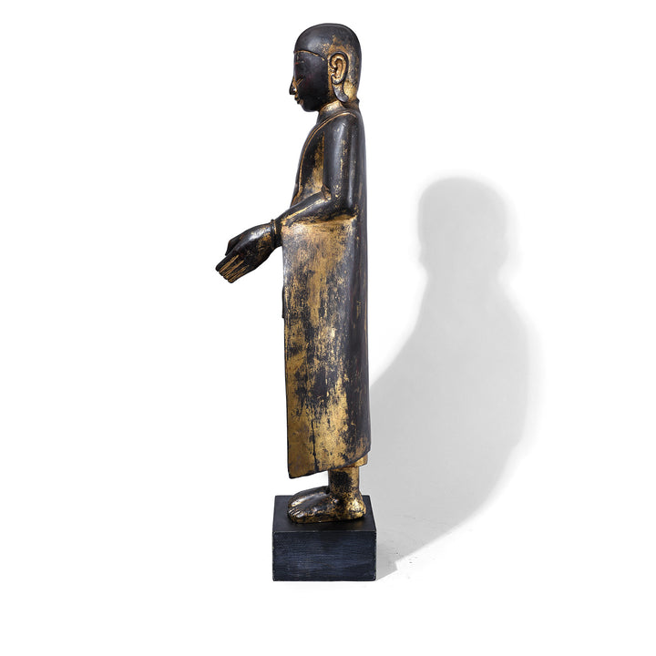 Side VIew Of Antique Burmese Carved Lacquer Monk | INDIGO ANTIQUES
