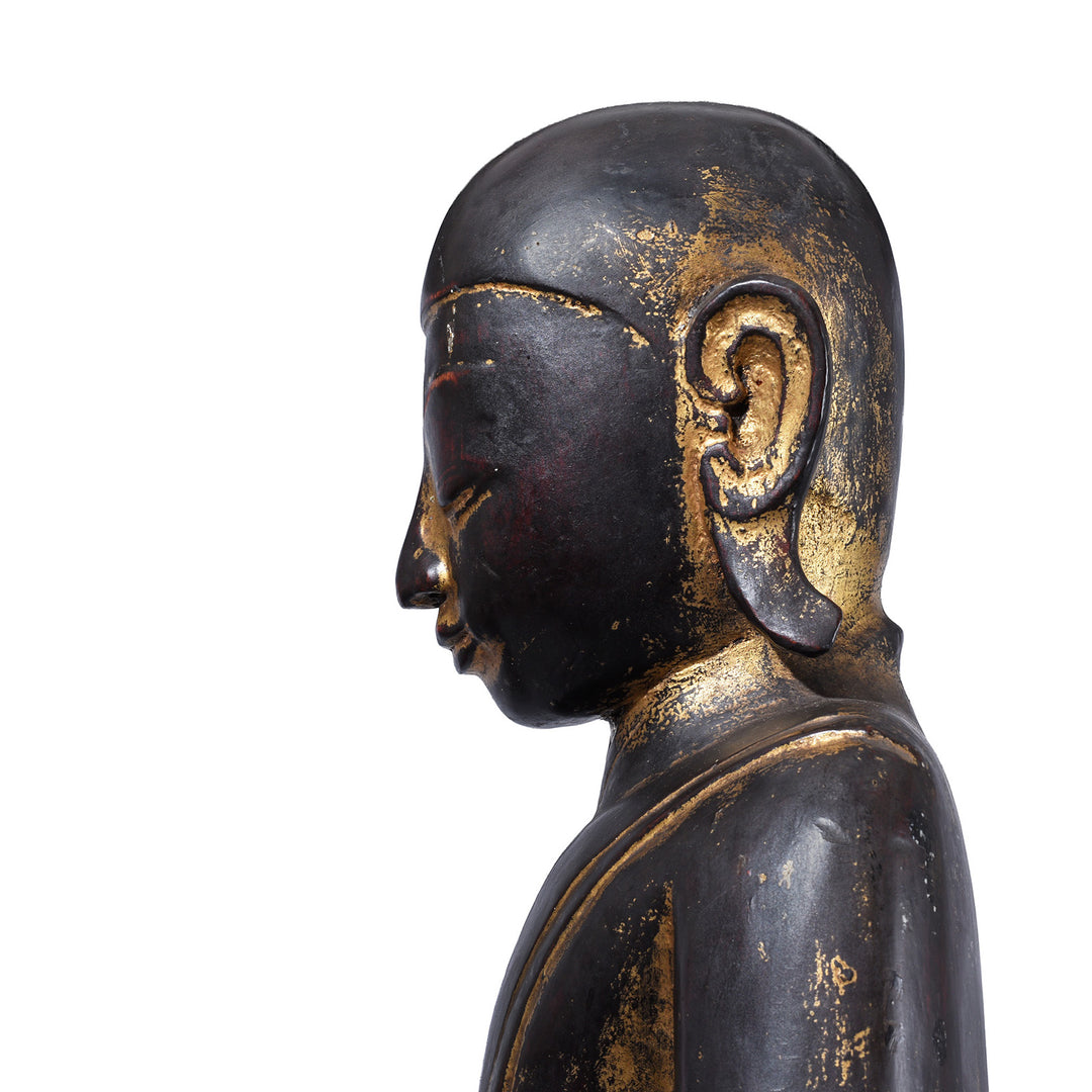 Profile Detail From Antique Burmese Carved Lacquer Monk | INDIGO ANTIQUES