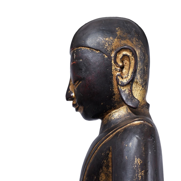 Profile Detail From Antique Burmese Carved Lacquer Monk | INDIGO ANTIQUES