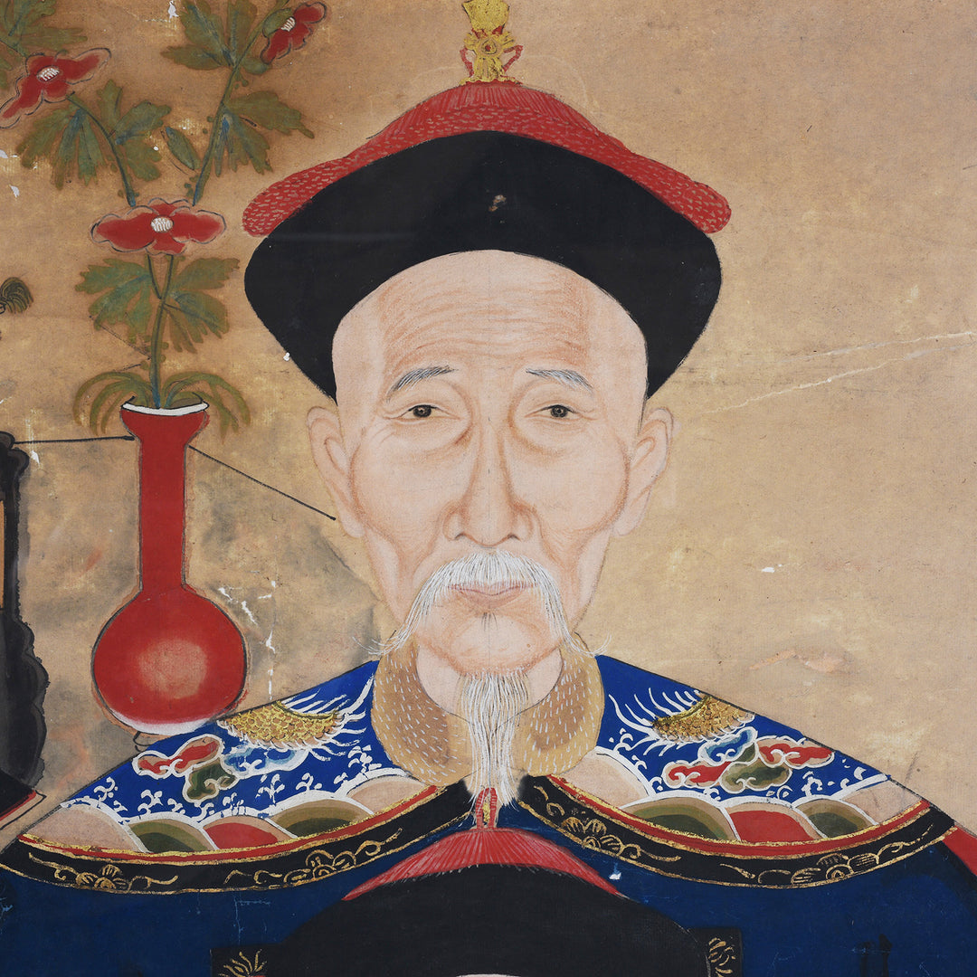 Artwork Detail From Antique Chinese Framed Ancestor Painting | Indigo Antiques