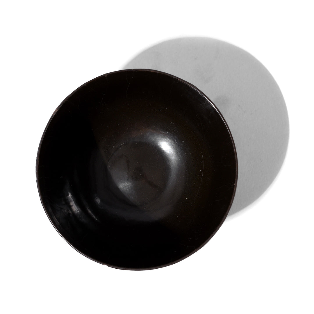 Top Down View Of Burmese Black Lacquer Tea Cup With Gilded Five Clawed Dragon Motif Circa 1920