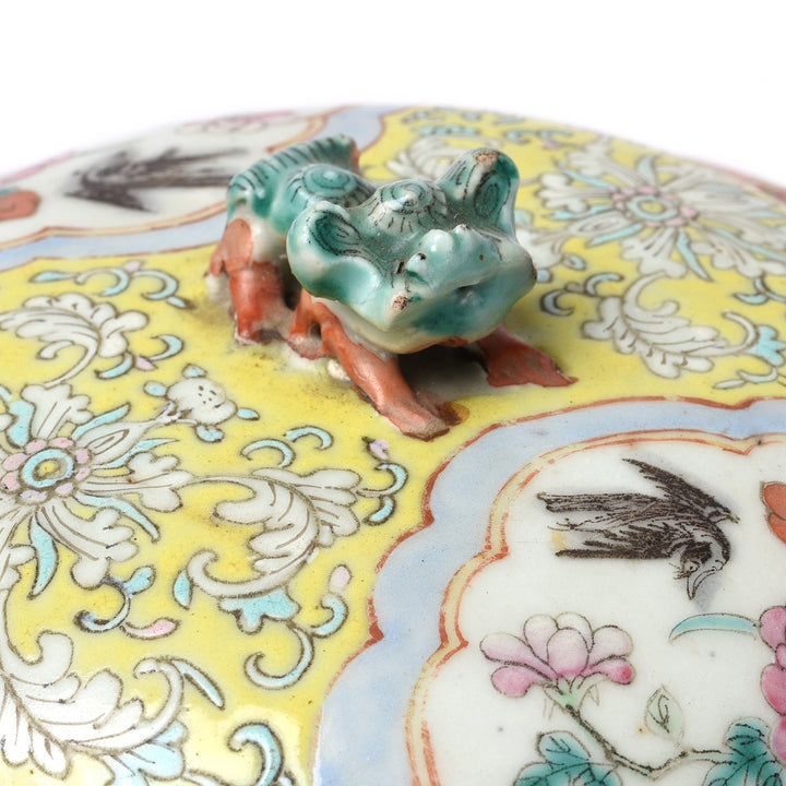 Frog Detail From Antique Chinese Famille Rose Pot & Cover - 19th Century | Indigo Antiques