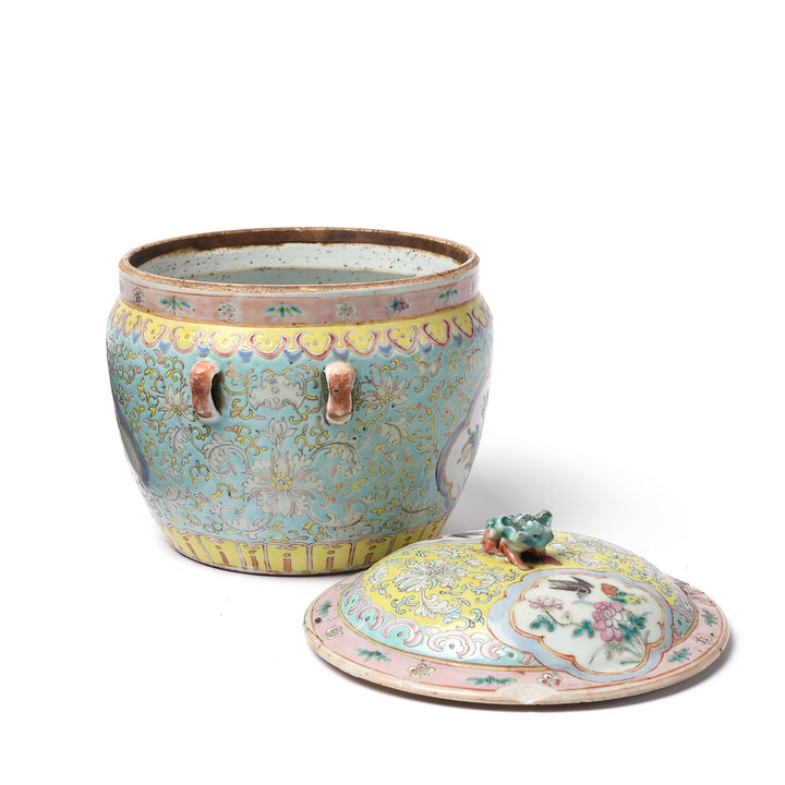 Lid Off View Of Antique Chinese Famille Rose Pot & Cover - 19th Century | Indigo Antiques
