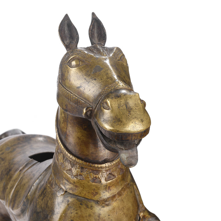 Face Detail From Antique Brass Uustava Murti Horse From Maharashtra or Karnataka - 19th Century | Indigo Antiques