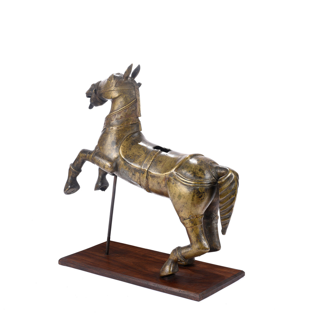 Rear View Of Antique Brass Uustava Murti Horse From Maharashtra or Karnataka - 19th Century | Indigo Antiques