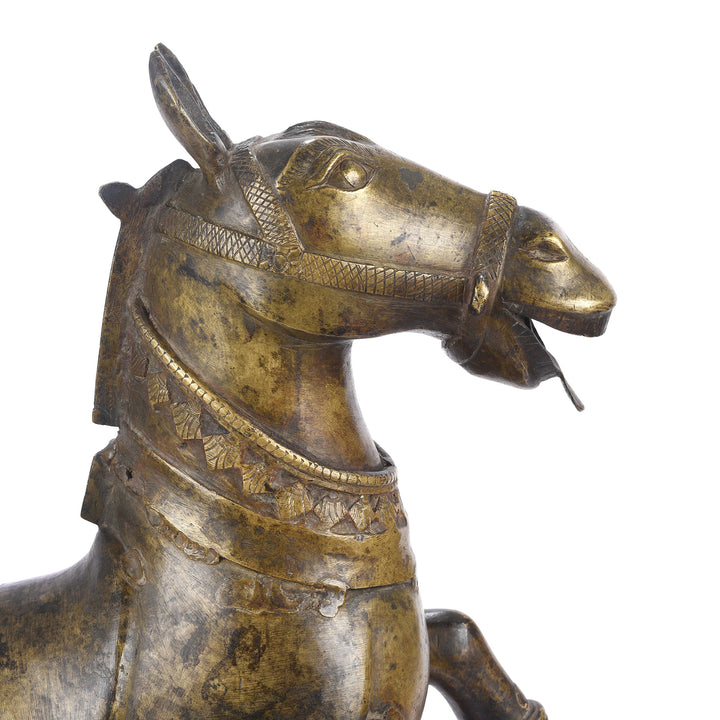 Side Detail From Antique Brass Uustava Murti Horse From Maharashtra or Karnataka - 19th Century | Indigo Antiques