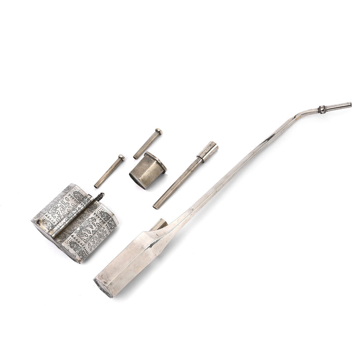 Deconstructed View Of Antique Engraved Paktong Chinese Water Pipe - Ca 1900 | Indigo Antiques