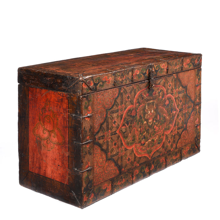 Painted Tibetan Dragon Storage Chest - 18th Century