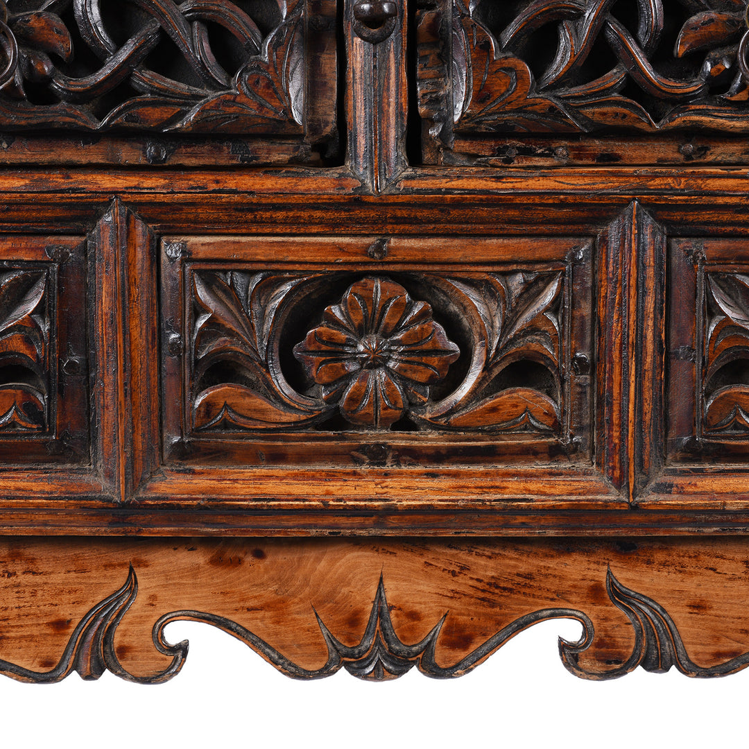 Carving Detail From Antique Elm Wine Table with Carved Drawers From Shanxi | Indigo Antiques
