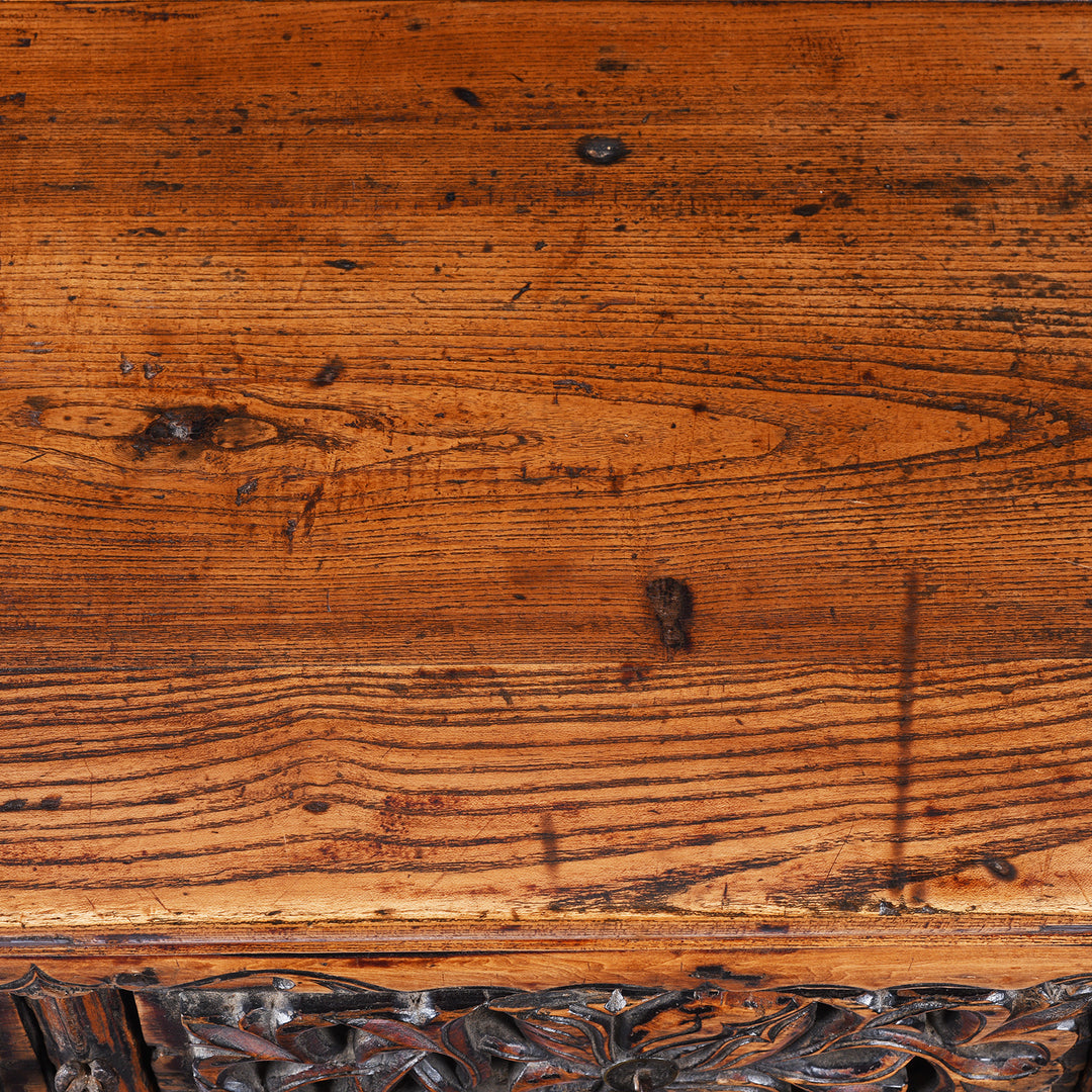 Surface Detail From Antique Elm Wine Table with Carved Drawers From Shanxi | Indigo Antiques