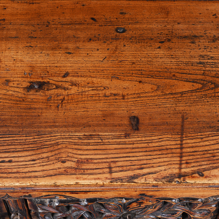 Surface Detail From Antique Elm Wine Table with Carved Drawers From Shanxi | Indigo Antiques