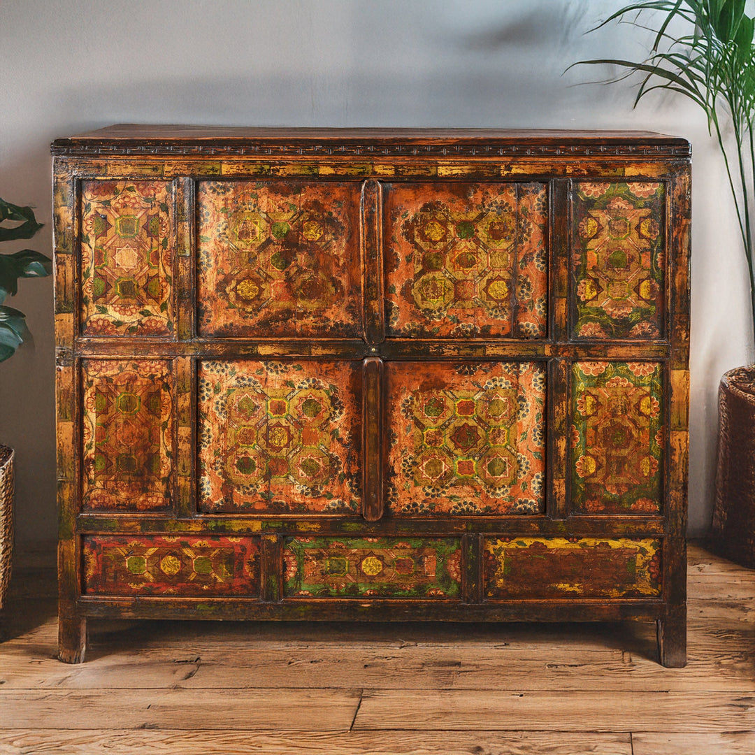 Antique Painted Altar Cabinet from Tibet  | Indigo Antiques