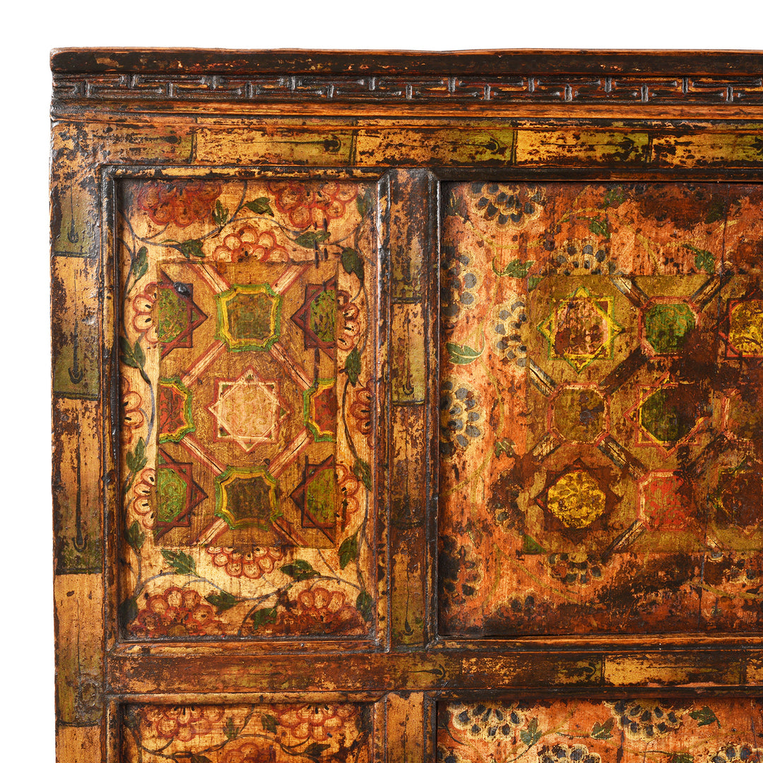 Corner Detail From Antique Painted Altar Cabinet from Tibet  | Indigo Antiques