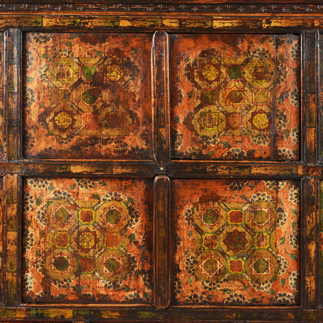 Door Panel Paintwork Detail From Antique Painted Altar Cabinet from Tibet  | Indigo Antiques