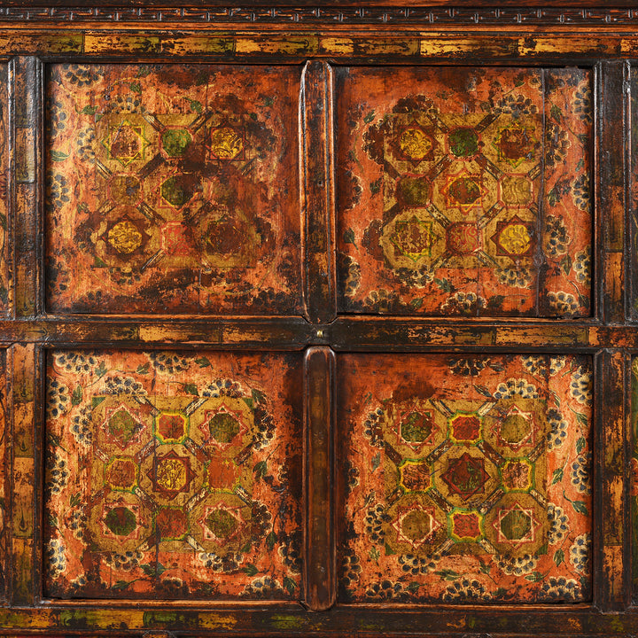 Door Panel Paintwork Detail From Antique Painted Altar Cabinet from Tibet  | Indigo Antiques