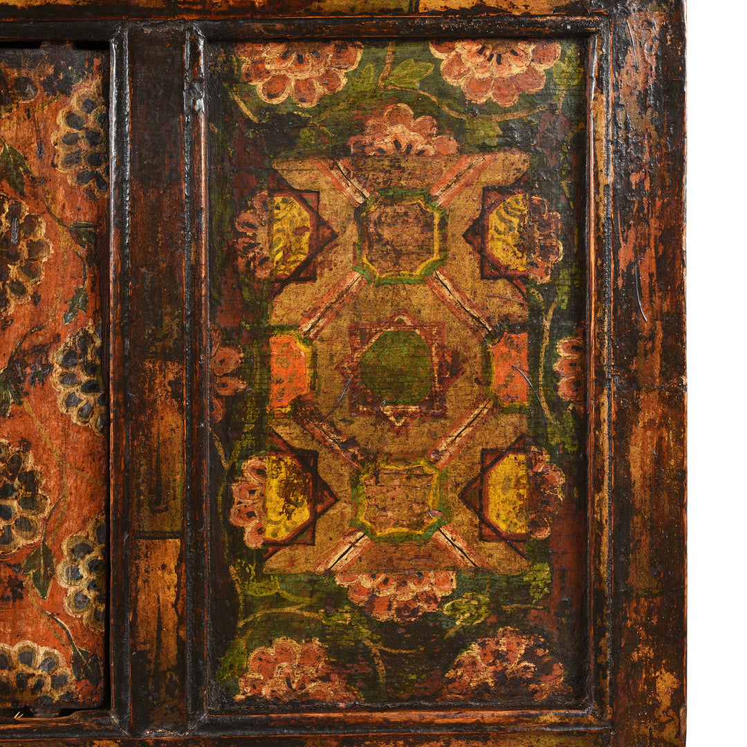 Panel Paintwork Detail From Antique Painted Altar Cabinet from Tibet  | Indigo Antiques