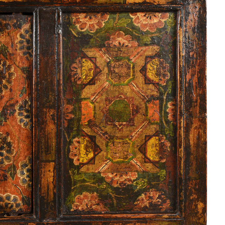 Panel Paintwork Detail From Antique Painted Altar Cabinet from Tibet  | Indigo Antiques