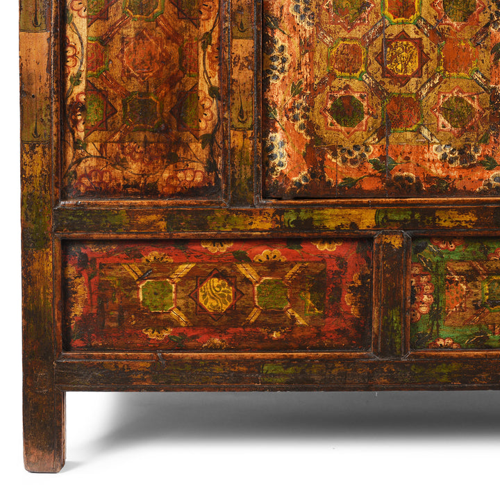 Bottom Leg Detail From Antique Painted Altar Cabinet from Tibet  | Indigo Antiques