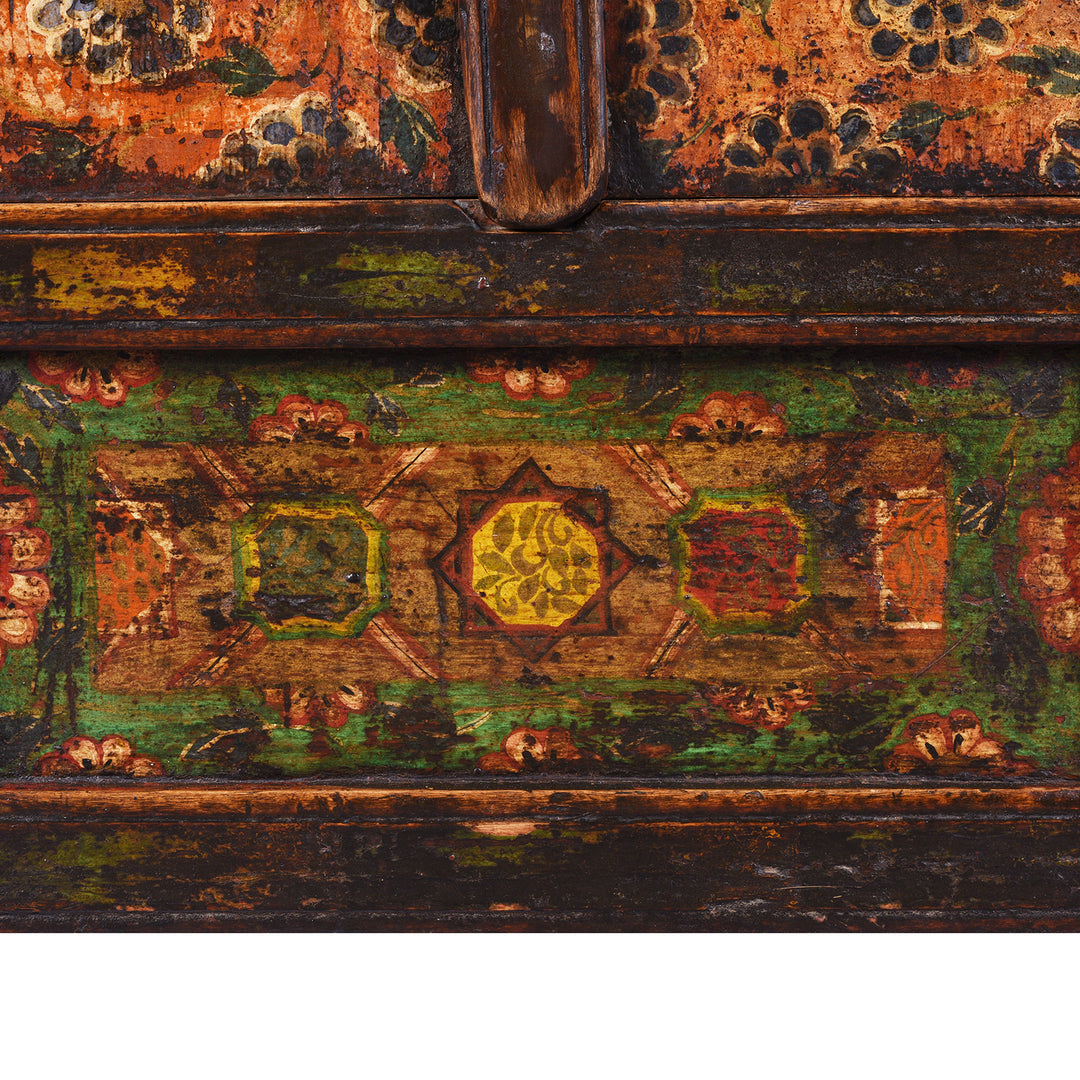 Bottom Panel Paintwork Detail From Antique Painted Altar Cabinet from Tibet  | Indigo Antiques