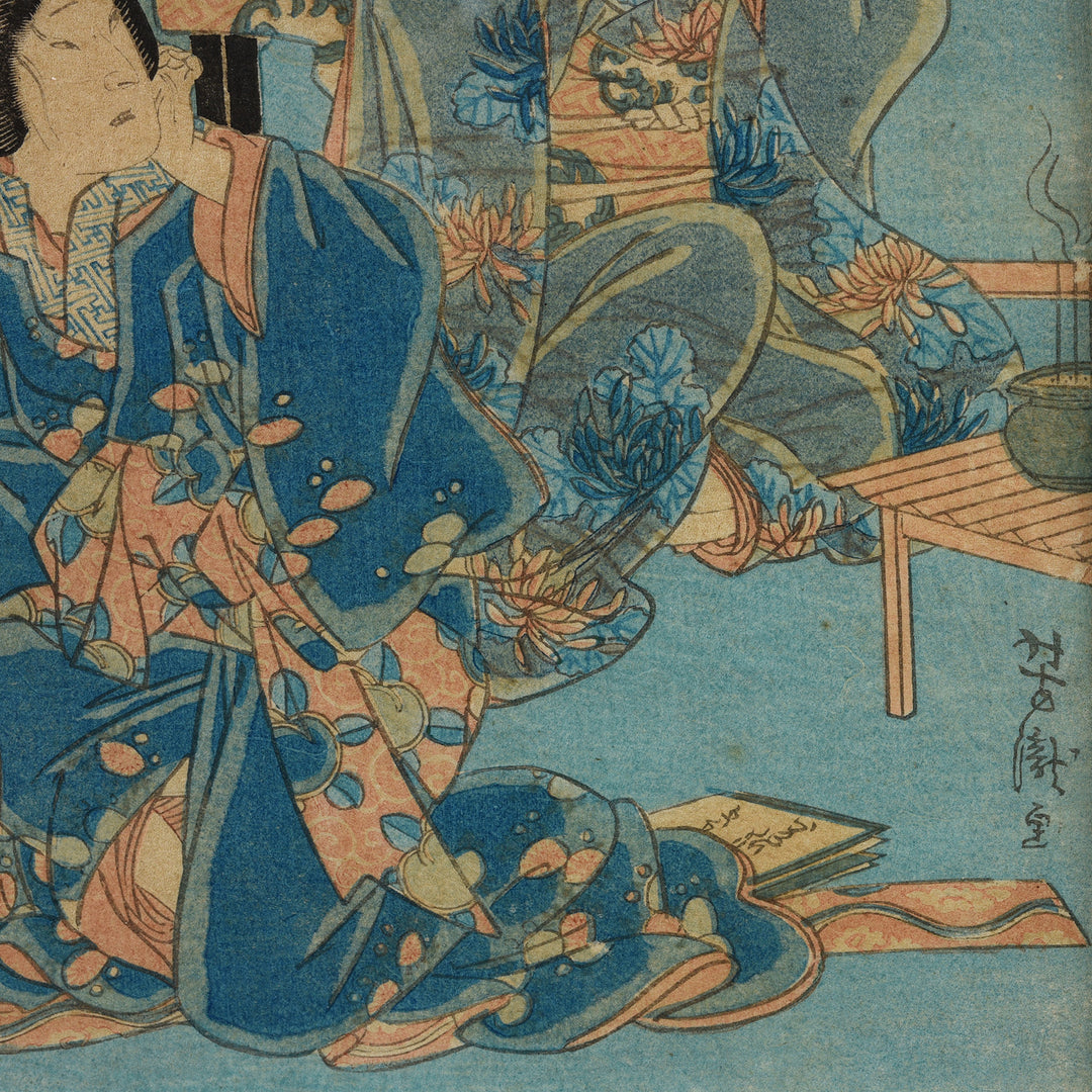 Antique Framed Japanese Woodblock Print Oban by Utagawa Yoshikazu | Indigo Antiques