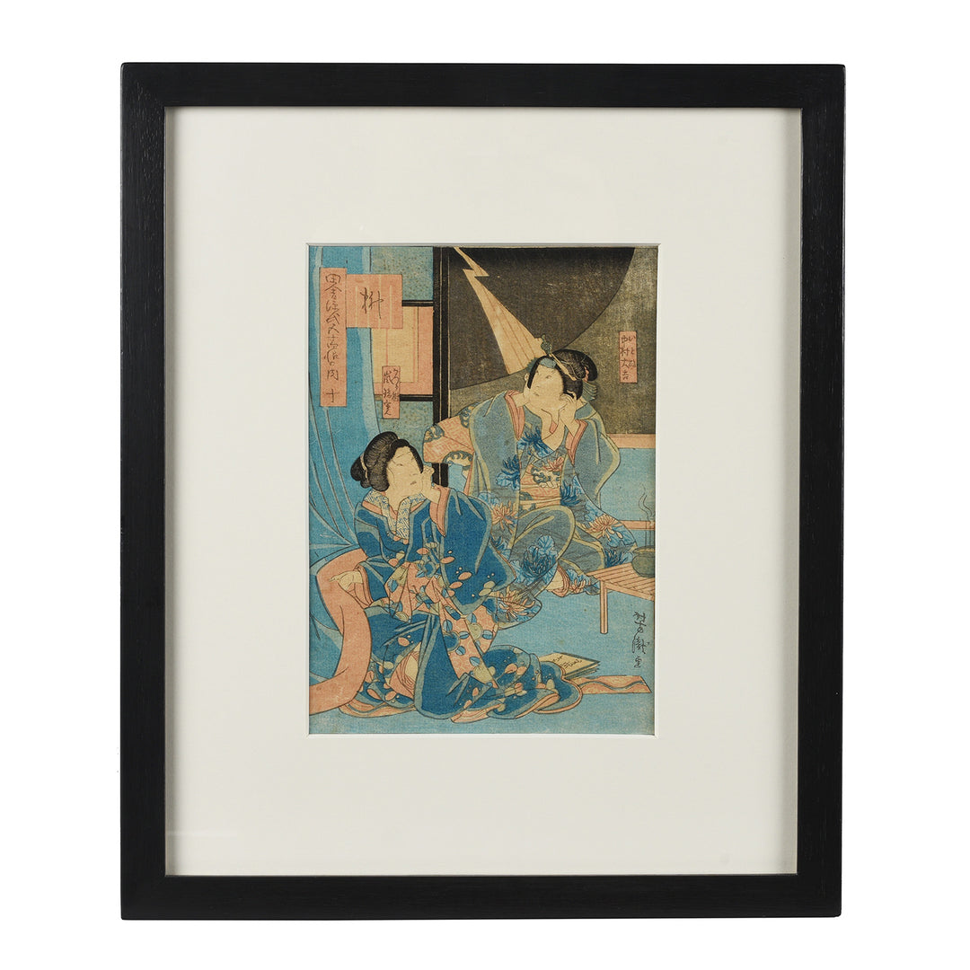 Antique Framed Japanese Woodblock Print Oban by Utagawa Yoshikazu | Indigo Antiques