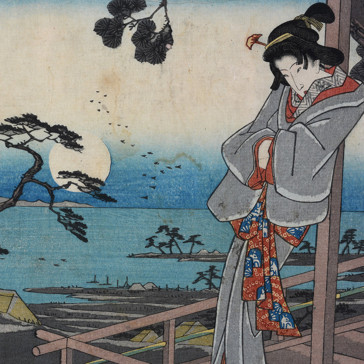 Detail From Antique Japanese Framed Woodblock Print Oban by Utagawa | Indigo Antiques