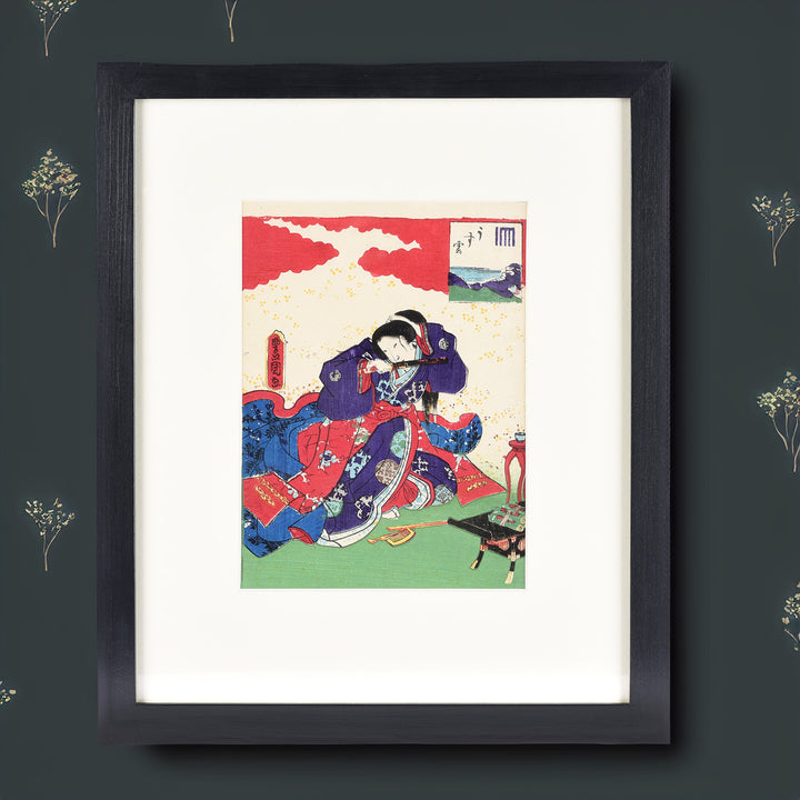 Framed Usugumo Genji Japanese Woodblock Print by Kunisada | Indigo Antiques