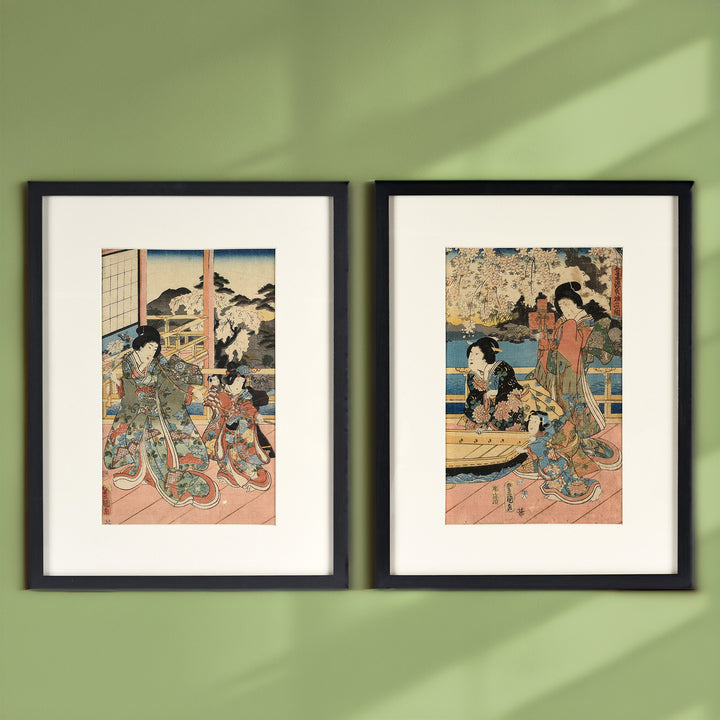 Antique Framed Japanese Woodblock Print Oban by Utagawa Kunisada - 19thC | Indigo Antiques